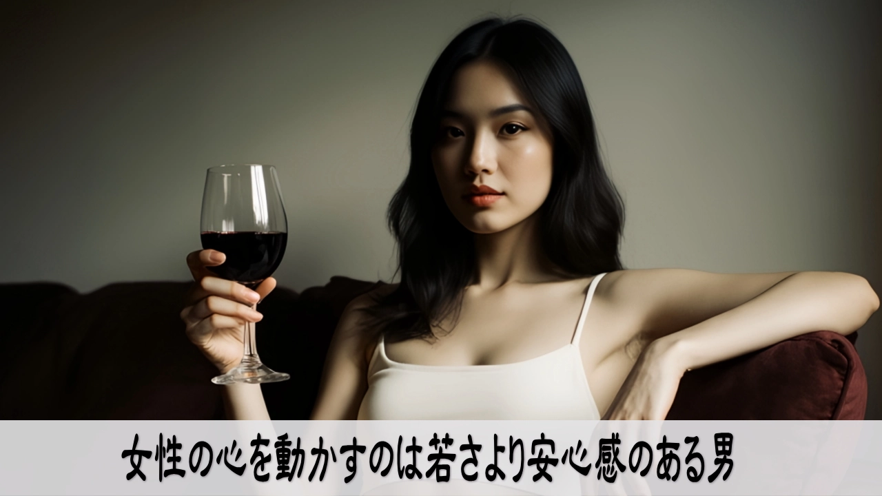 女性に安心感を与える50代男性が、落ち着いた表情でやわらかな関係をつくる場面