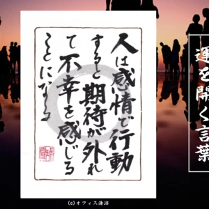 人は感情で行動すると期待が外れて不幸を感じることになるの筆文字書作品