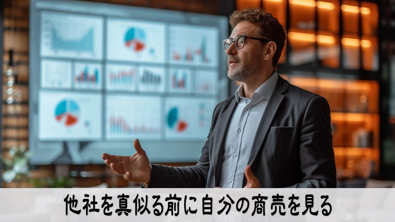 販促を見直し 自分の商売を確かめて 落ち着いて判断するイメージ